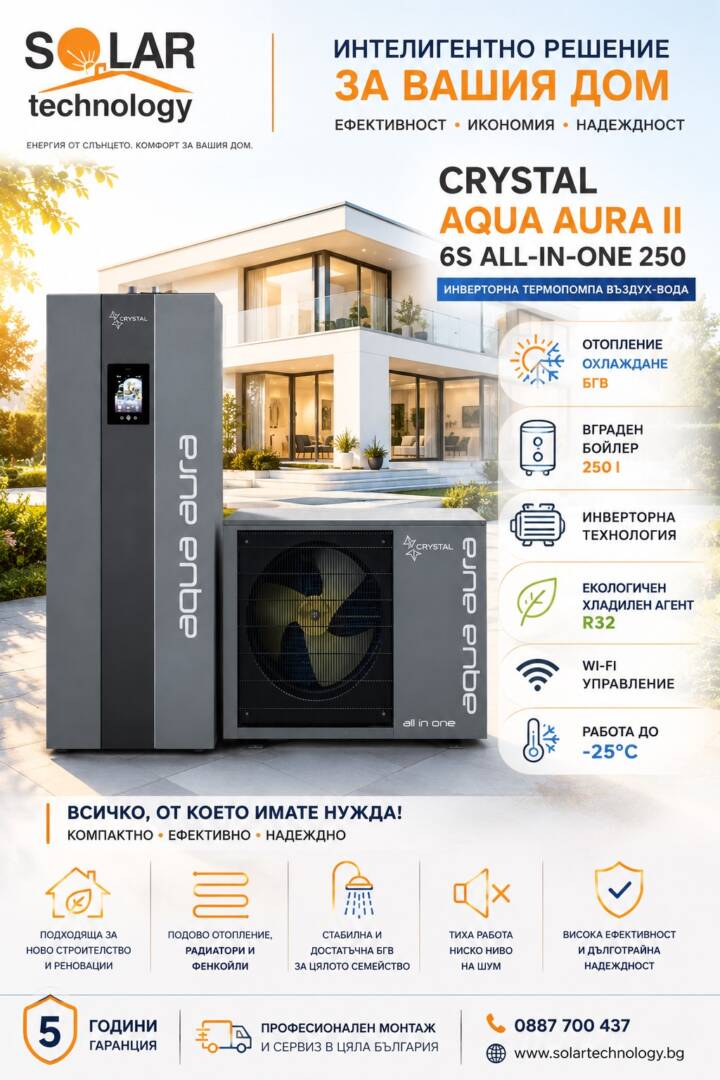 Инверторна термопомпа въздух-вода Crystal Aqua Aura II 6S All-In-One 250 – монофазна