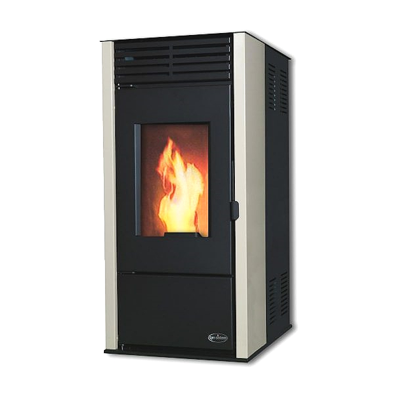 Суха пелетна камина RITTIUM 7 – 10 kW с метален корпус, бежова.